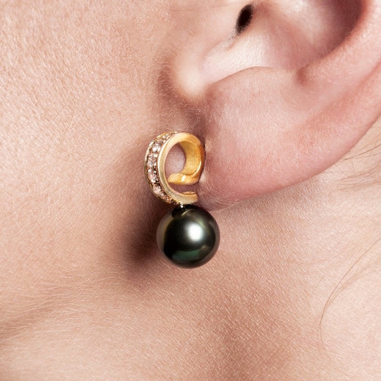 Tahitian Pearl and Diamond Post Earrings by Martha Seely - Talisman Collection Fine Jewelers