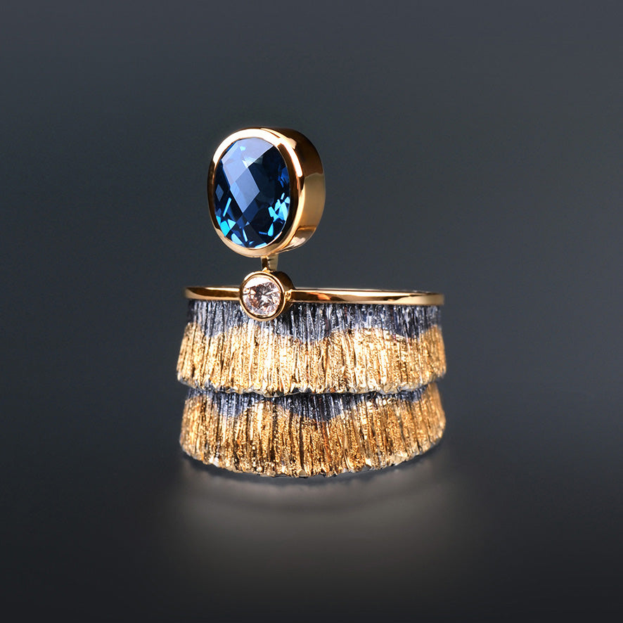 Canyon London Blue Topaz and Diamond Ring by Margisa - Talisman Collection Fine Jewelers