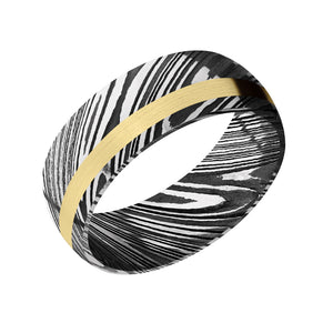 Damascus and 14k Gold Woodgrain Men's Band - Talisman Collection Fine Jewelers