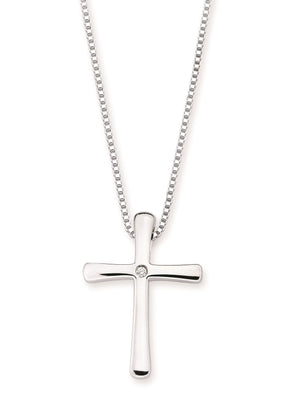 Single Diamond Cross Necklace in Sterling Silver