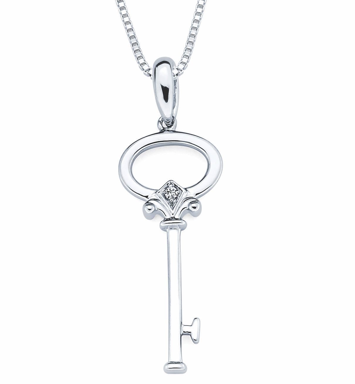 Lockit Key pendant, white gold and diamonds - Luxury Silver