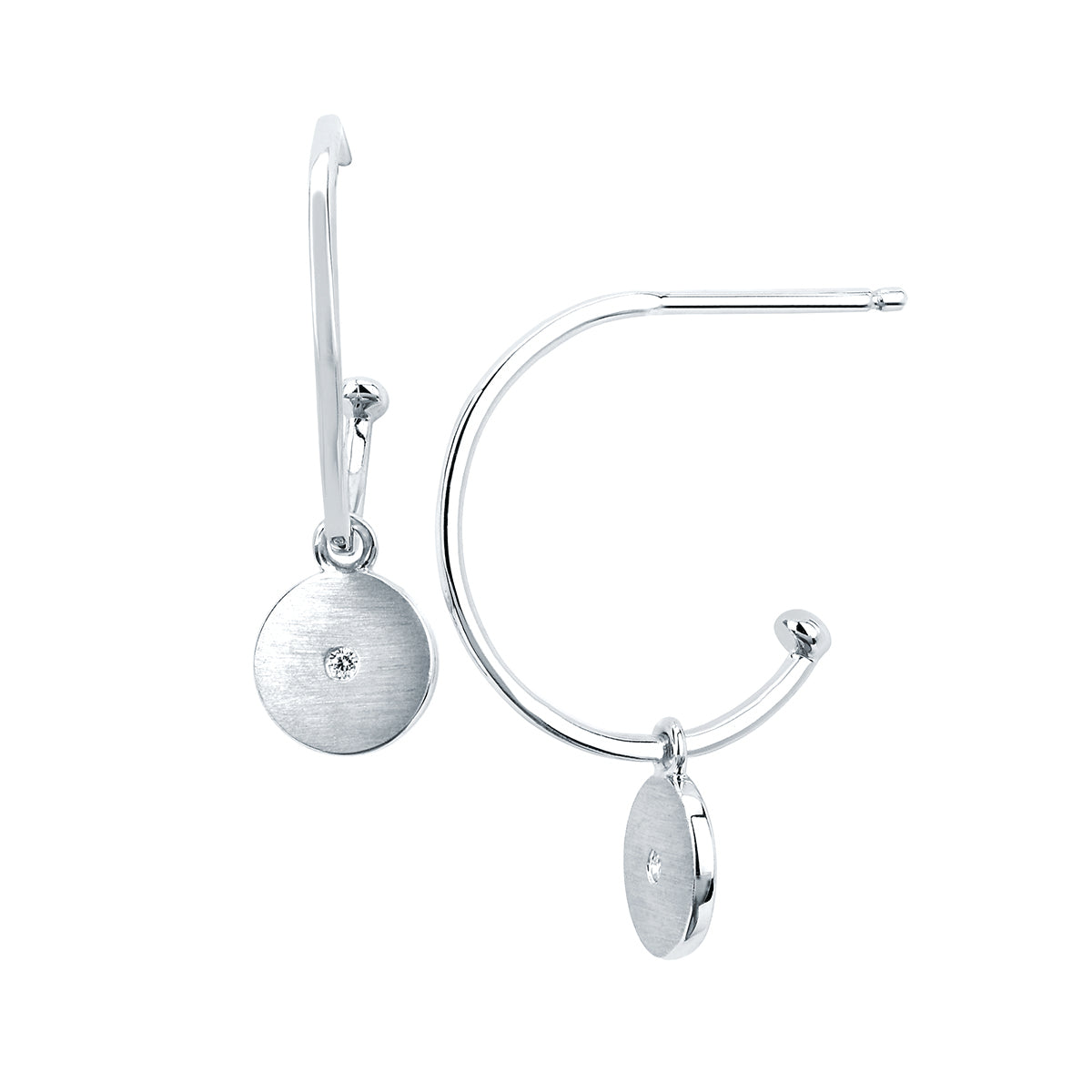 Sterling Silver Diamond Satin Charm Hoop Earrings - Talisman Collection Fine Jewelers