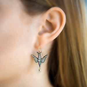 18k Yellow Gold Bird Earrings with Diamond Drops by Lord Jewelry - Talisman Collection Fine Jewelers