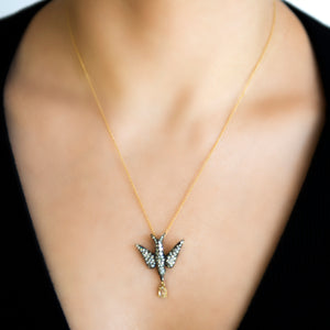 18k Yellow Gold Diamond Bird Pendant by Lord Jewelry - Talisman Collection Fine Jewelers