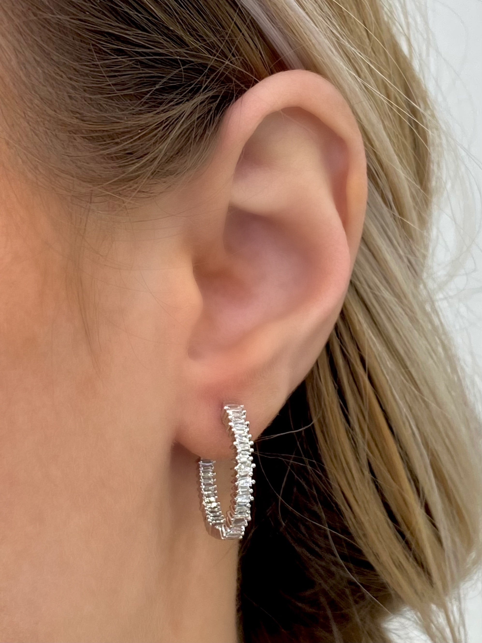 Diamond Baguette Hoop Earrings in White Gold