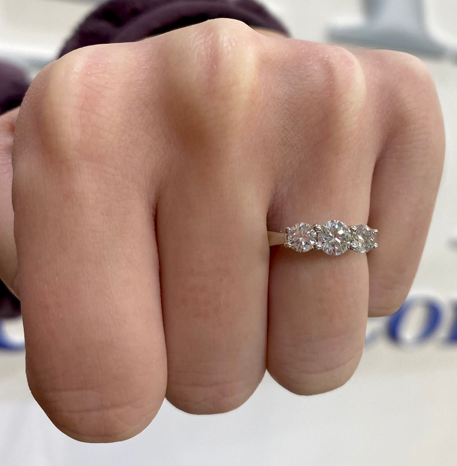 Diamond Lab Three-Stone Ring, 1.00 Total Carat Weight