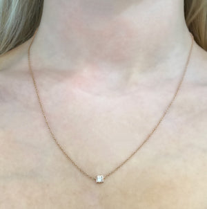 Diamond Necklace, Bezel Set Princess Cut in Rose Gold