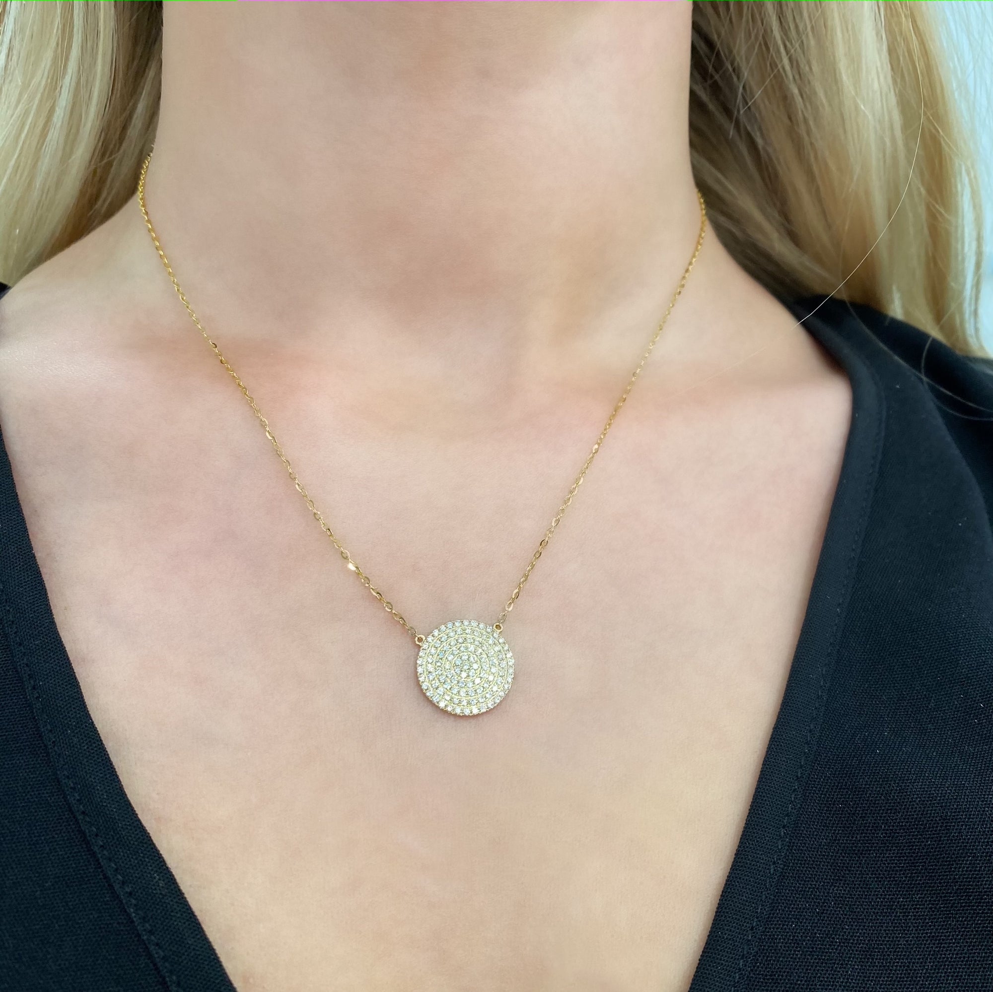 Diamond Pavé Disc Necklace by Yael