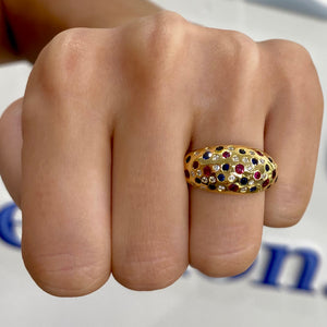 Diamond, Sapphire and Ruby Dome Ring by Gemma Couture