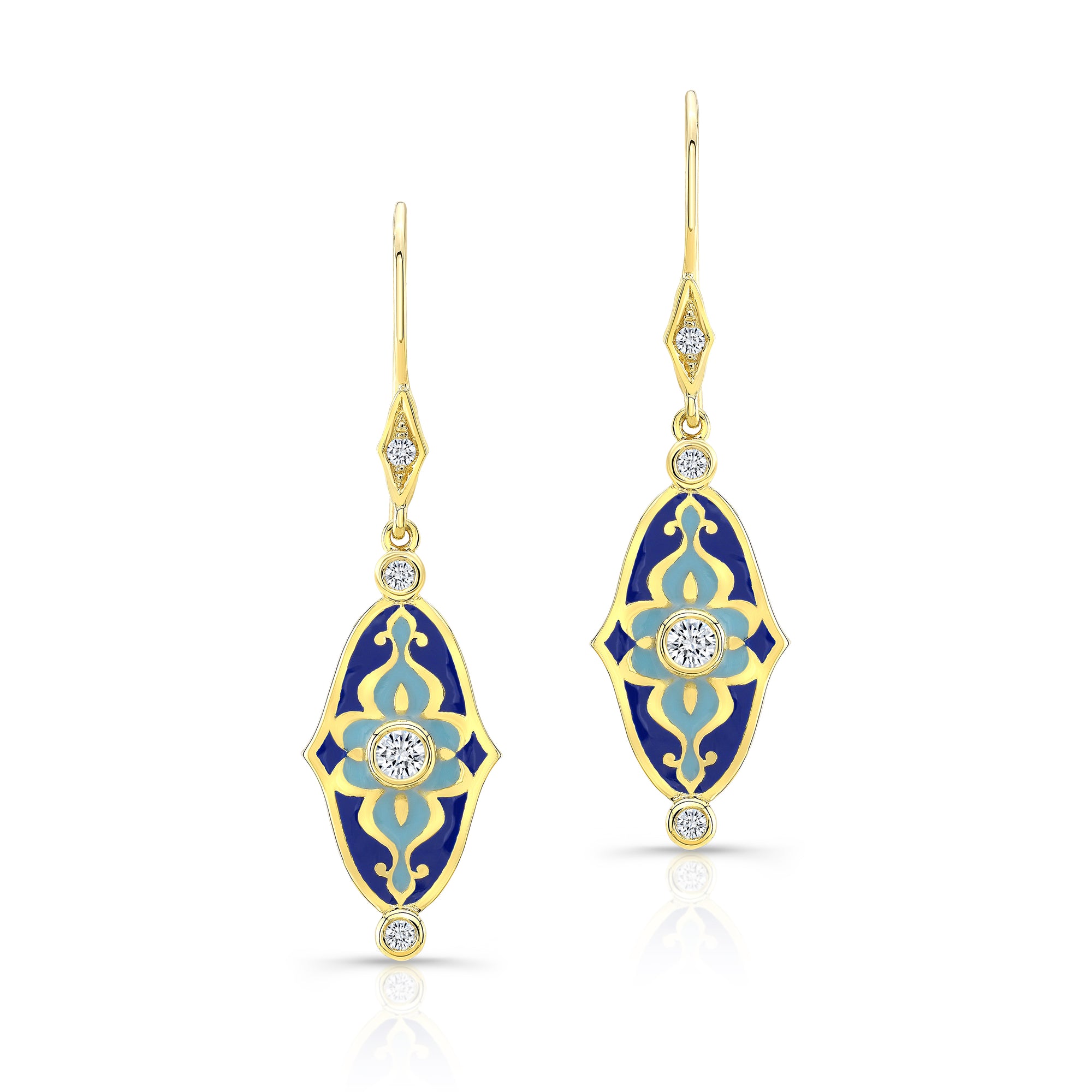 18k Yellow Gold and Blue Enamel Mosaic Earrings by Lord Jewelry - Talisman Collection Fine Jewelers