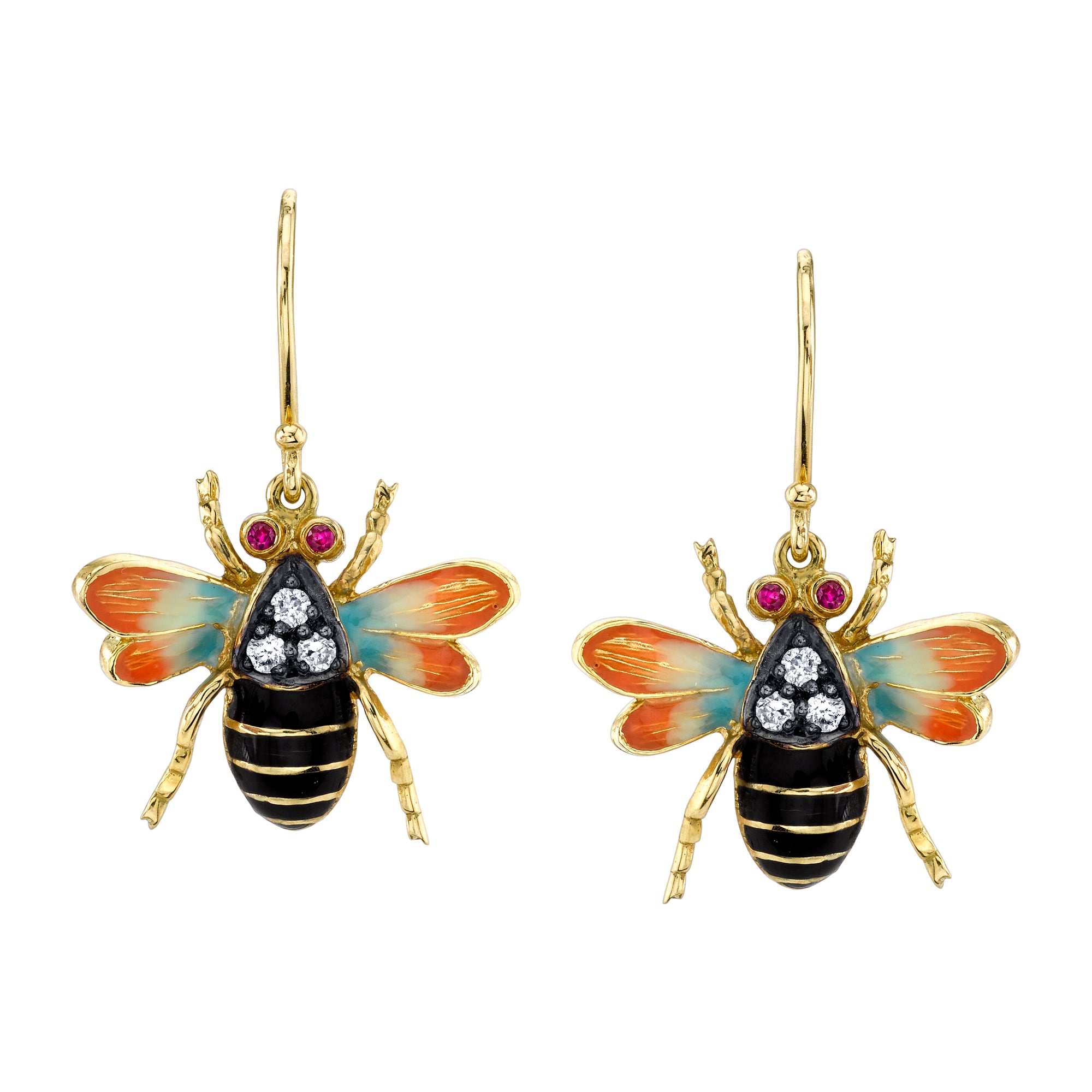 18k Yellow Gold and Enameled Bumble Bee Drop Earrings by Lord Jewelry - Talisman Collection Fine Jewelers