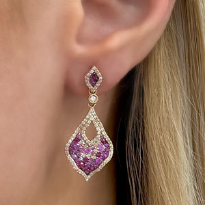 Pink Sapphire and Diamond Drop Earrings