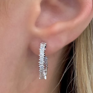 Diamond Baguette Hoop Earrings in White Gold