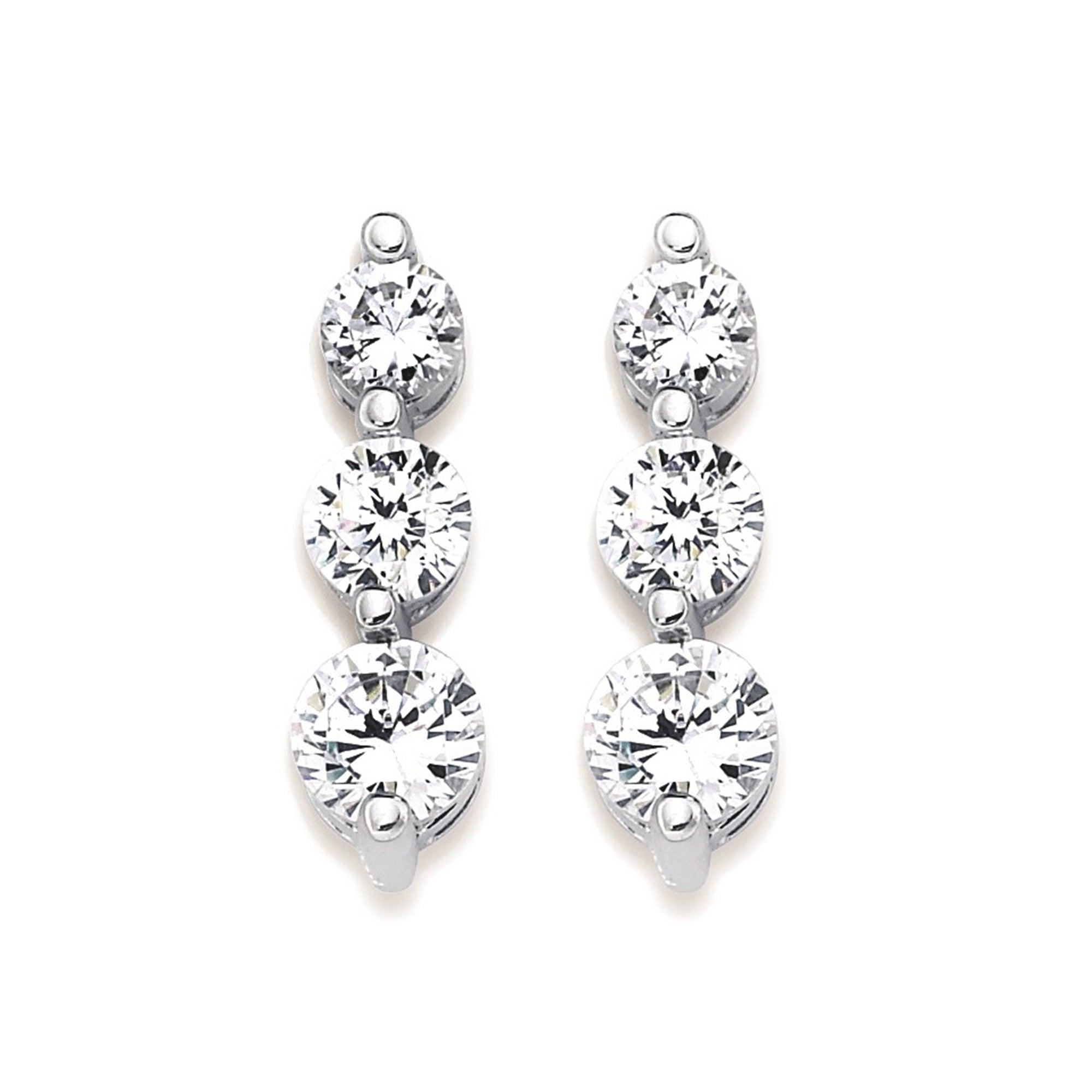 Three Diamond Drop Earrings in White, Yellow or Rose Gold