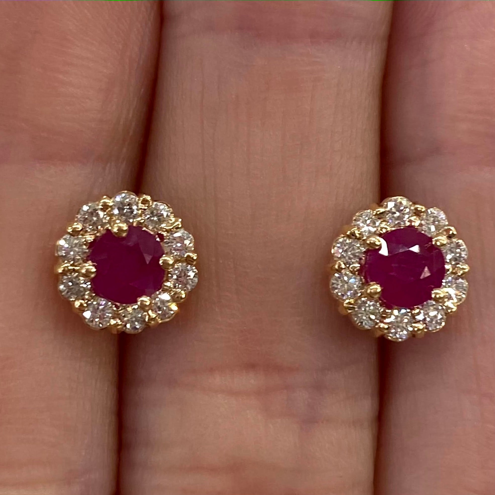 Ruby and Diamond Halo Stud Earrings