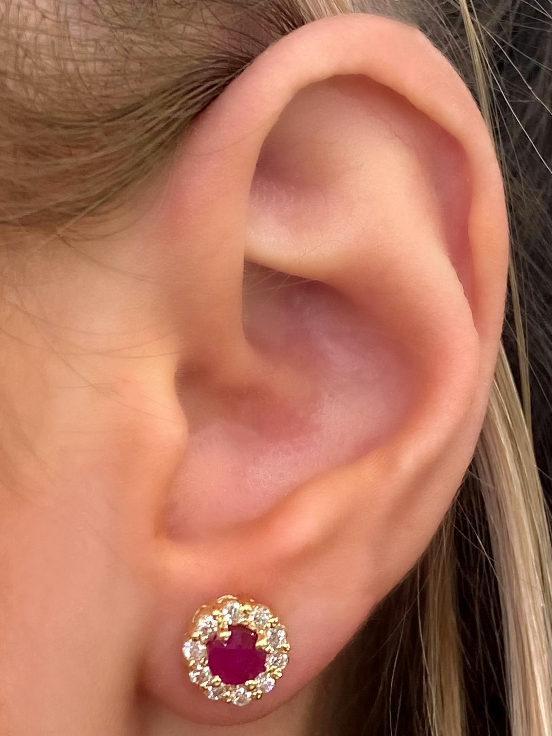 Ruby and Diamond Halo Stud Earrings