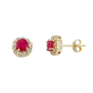 Ruby and Diamond Halo Stud Earrings