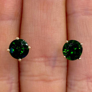 Chrome Diopside Stud Earrings in 14k Yellow Gold