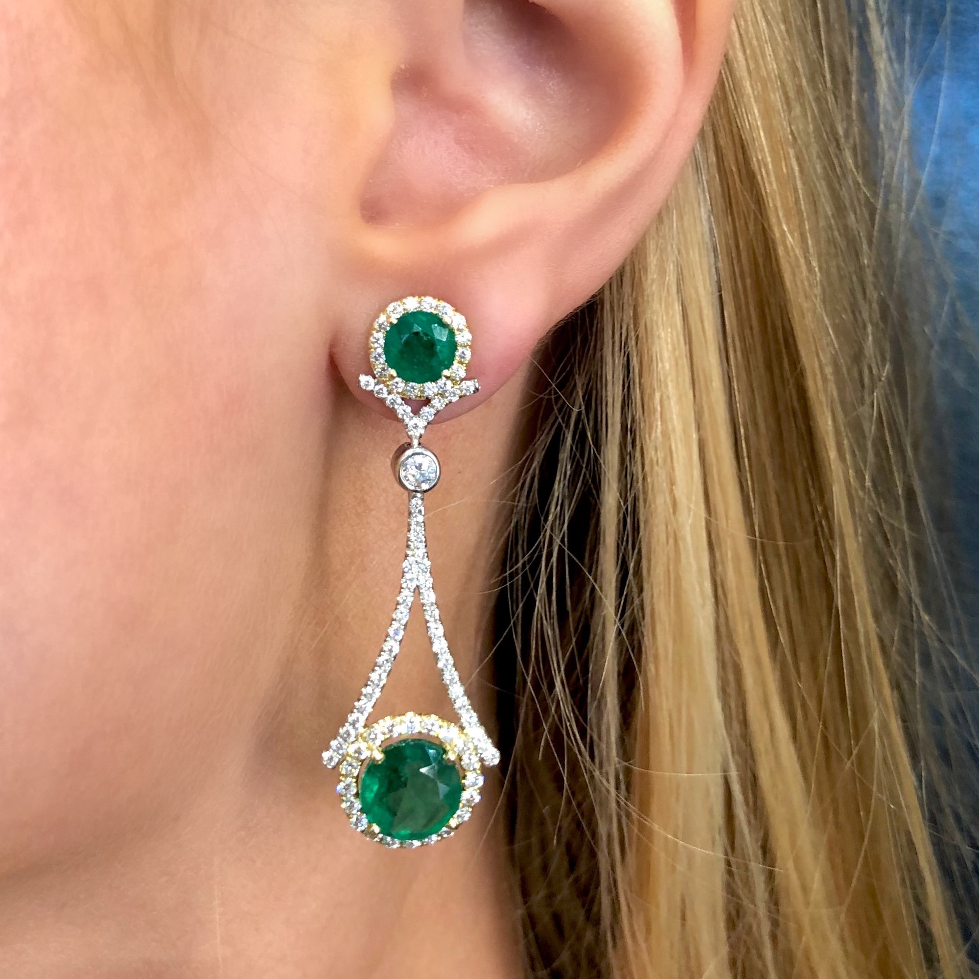 Zambian Emerald and Diamond, 18k Yellow Gold Earrings - Talisman Collection Fine Jewelers