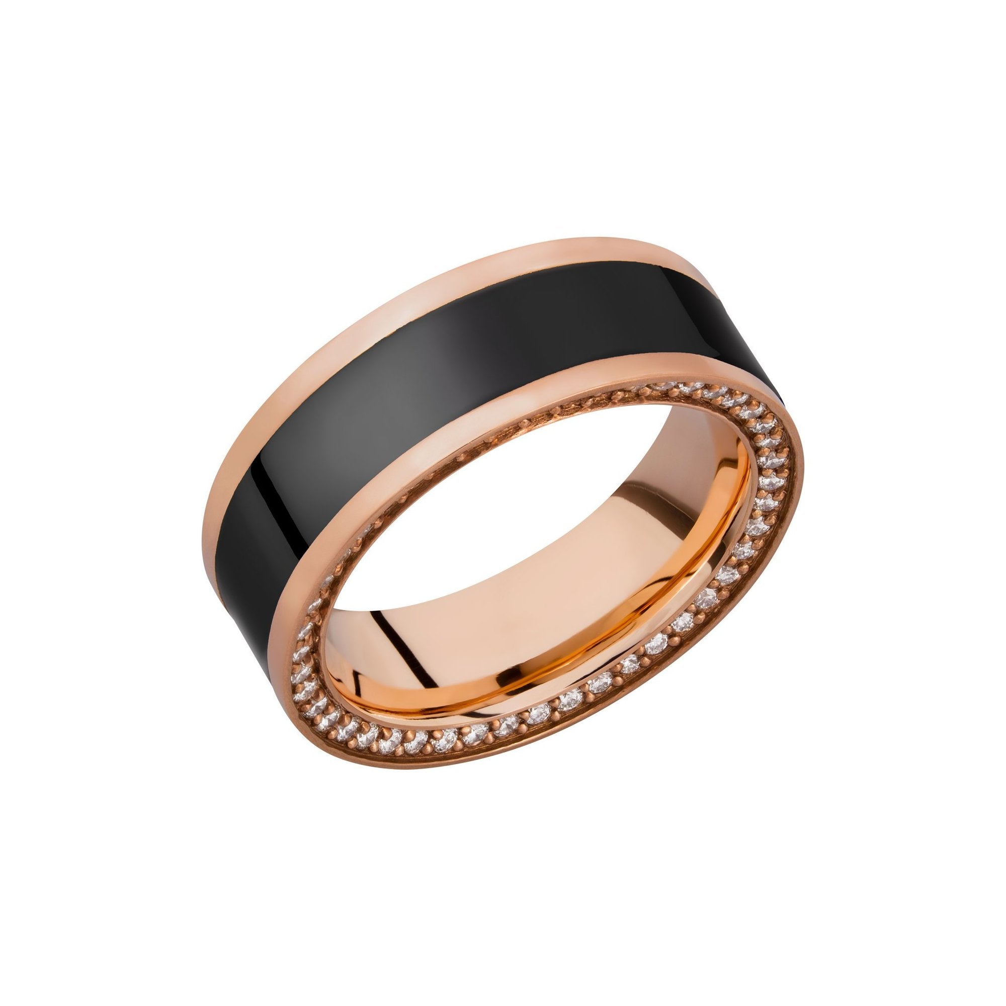 Zeus 18k Rose Gold Band with Elysium Black Diamond Inlay and a Reverse Diamond Bevel - Talisman Collection Fine Jewelers