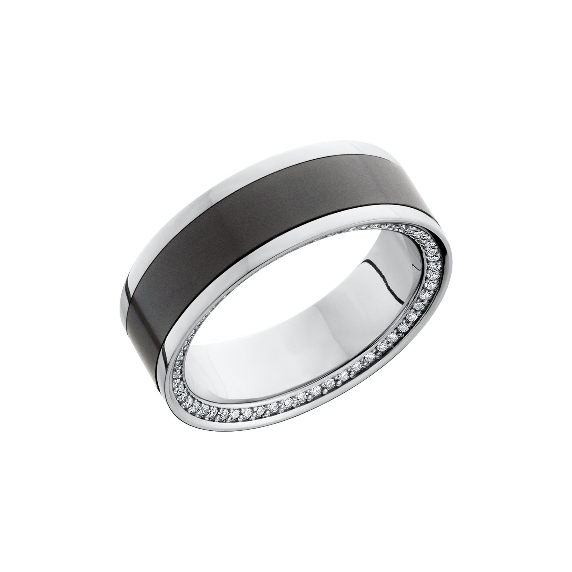 Zeus Platinum Band with Elysium Black Diamond Inlay and a Reverse Diamond Bevel - Talisman Collection Fine Jewelers