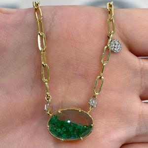 Emerald and Diamond 14k Yellow Gold Shake Necklace