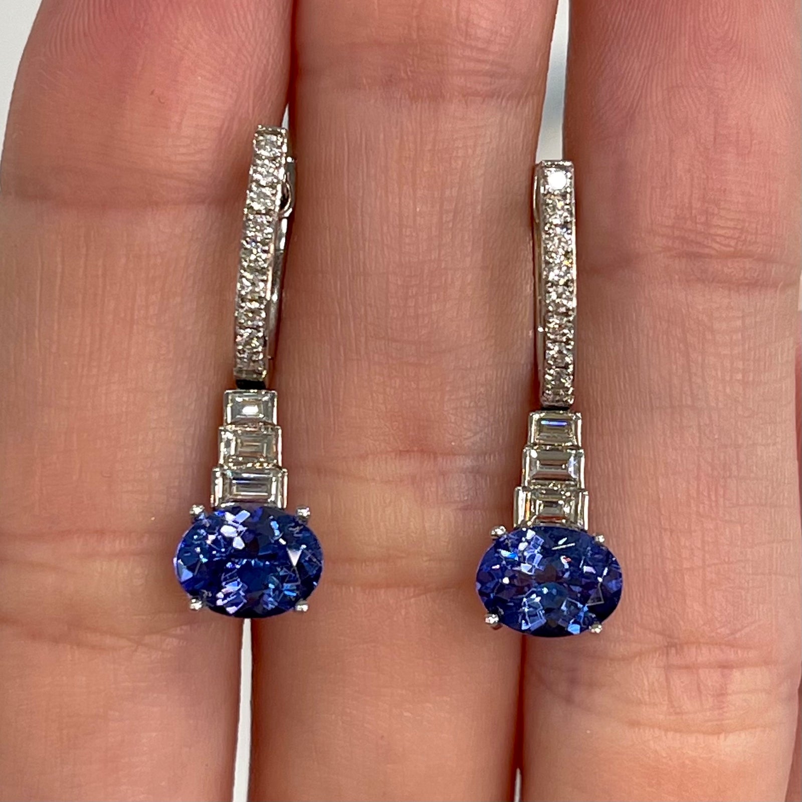 Tanzanite and Diamond Deco Drop Earrings