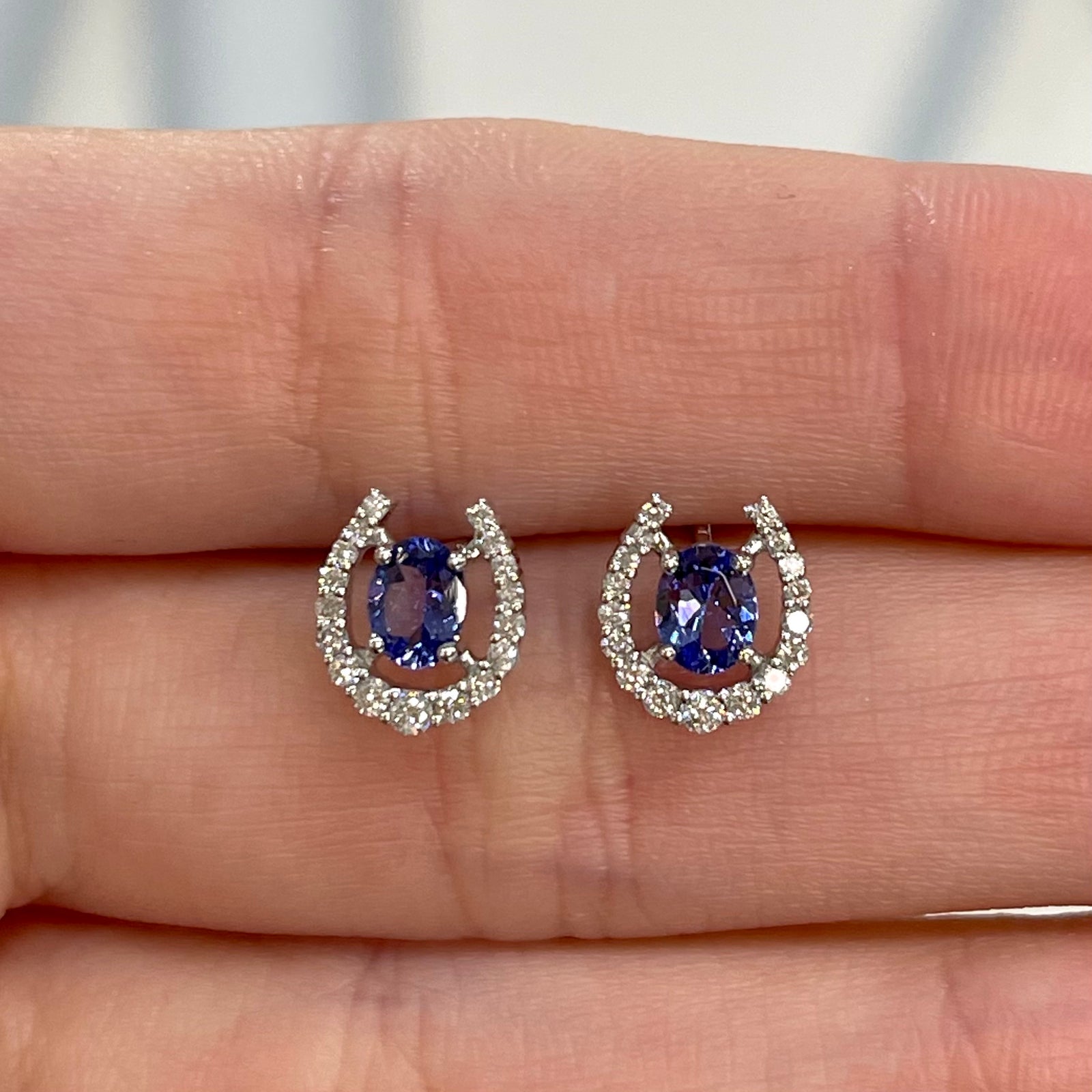 Tanzanite and Diamond Horseshoe Stud Earrings