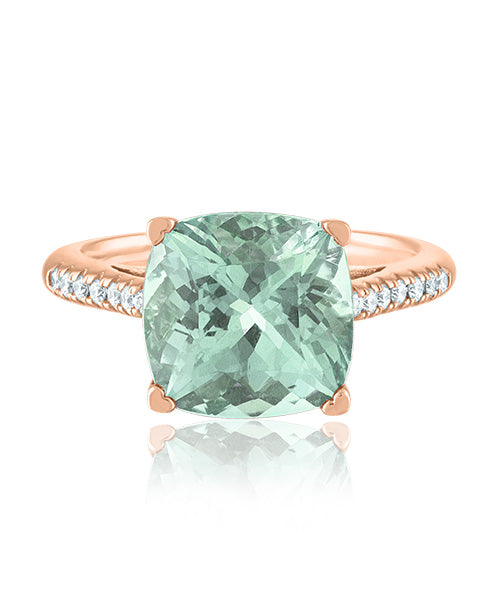 Cushion-Cut Green Quartz and Diamond Ring by Lisa Nik