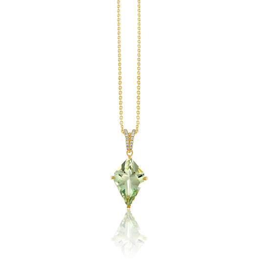 Kite-Shaped Green Quartz and Diamond Necklace by Lisa Nik