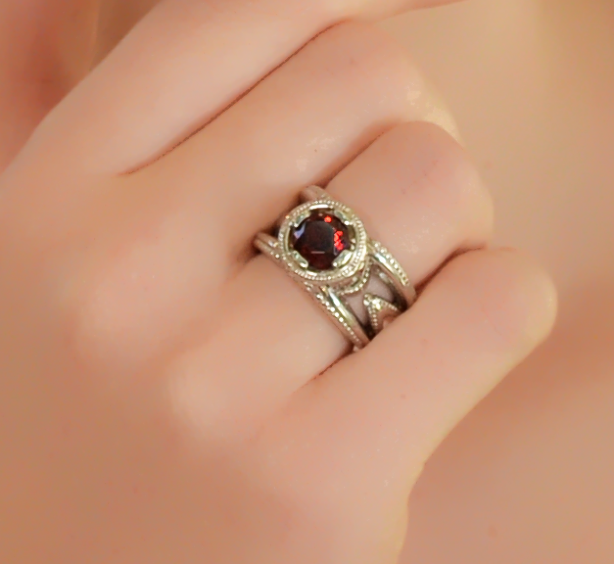 "Water Drop" Mozambique Garnet Ring by Geoff Thomas - Talisman Collection Fine Jewelers