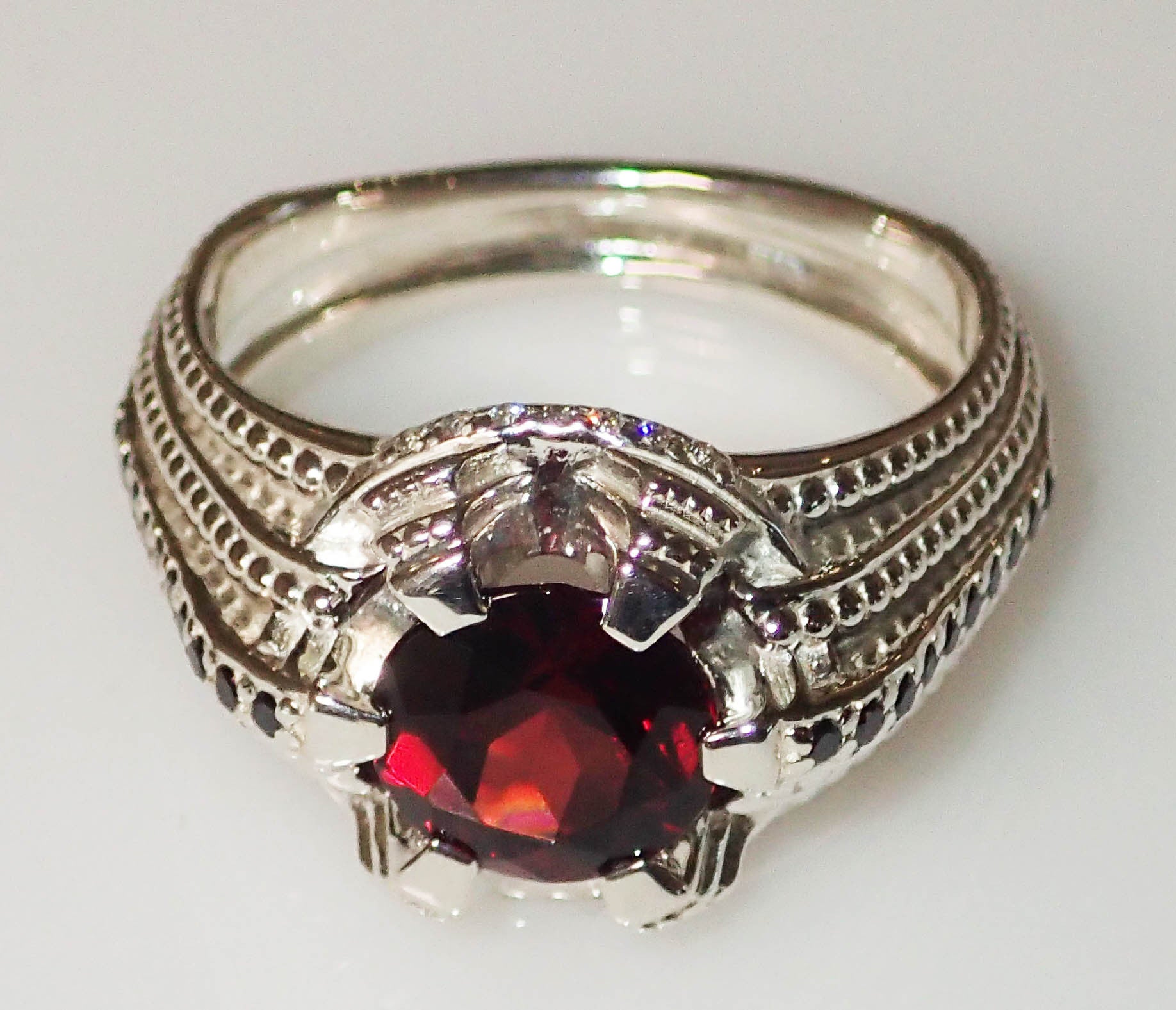 "Stairway" Black Diamond and Garnet Ring by Geoff Thomas - Talisman Collection Fine Jewelers