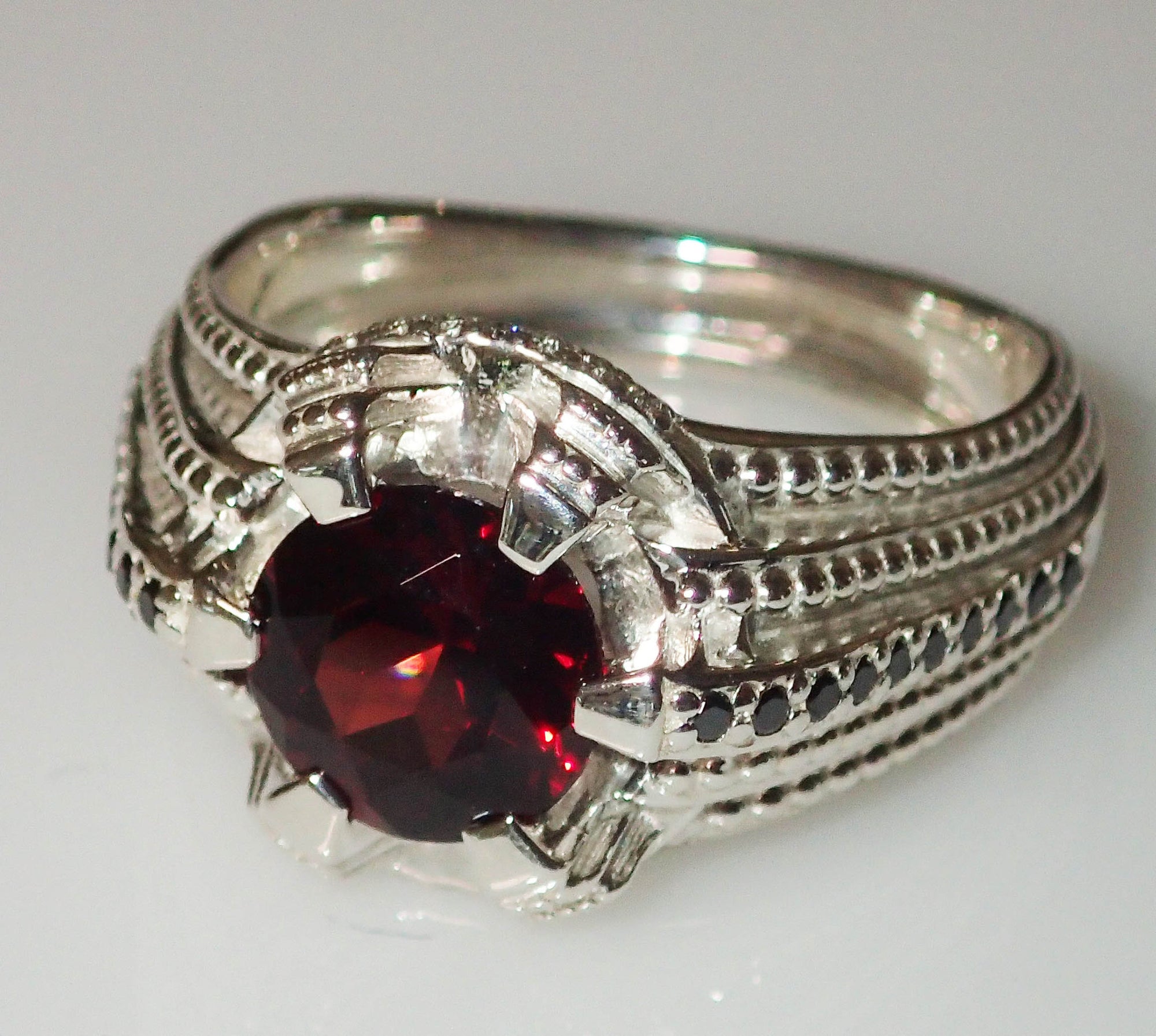 "Stairway" Black Diamond and Garnet Ring by Geoff Thomas - Talisman Collection Fine Jewelers