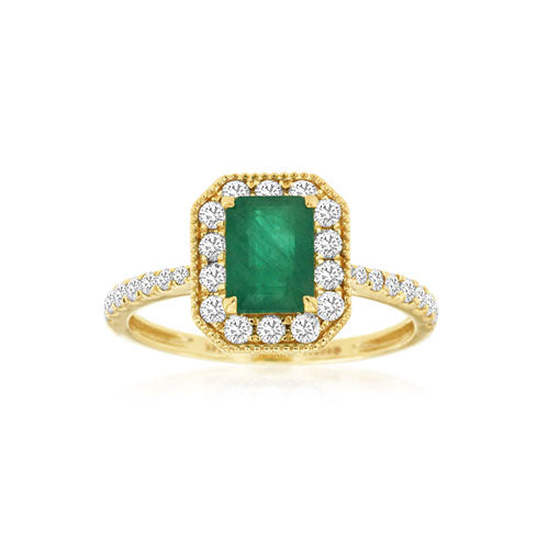 Emerald and Diamond Aurora Ring in 14k Yellow Gold
