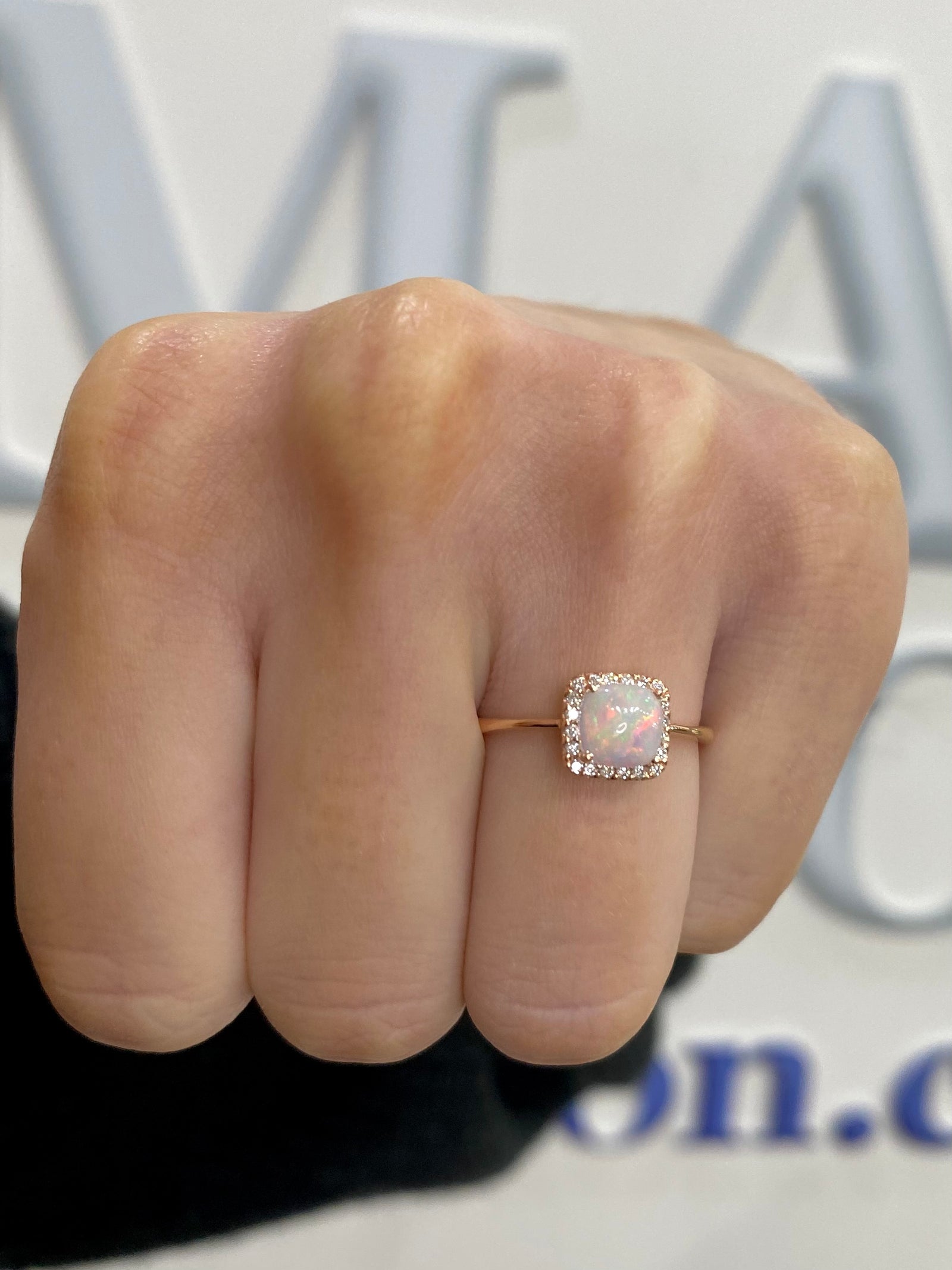 Opal and Diamond Aria Ring in 14k Rose Gold