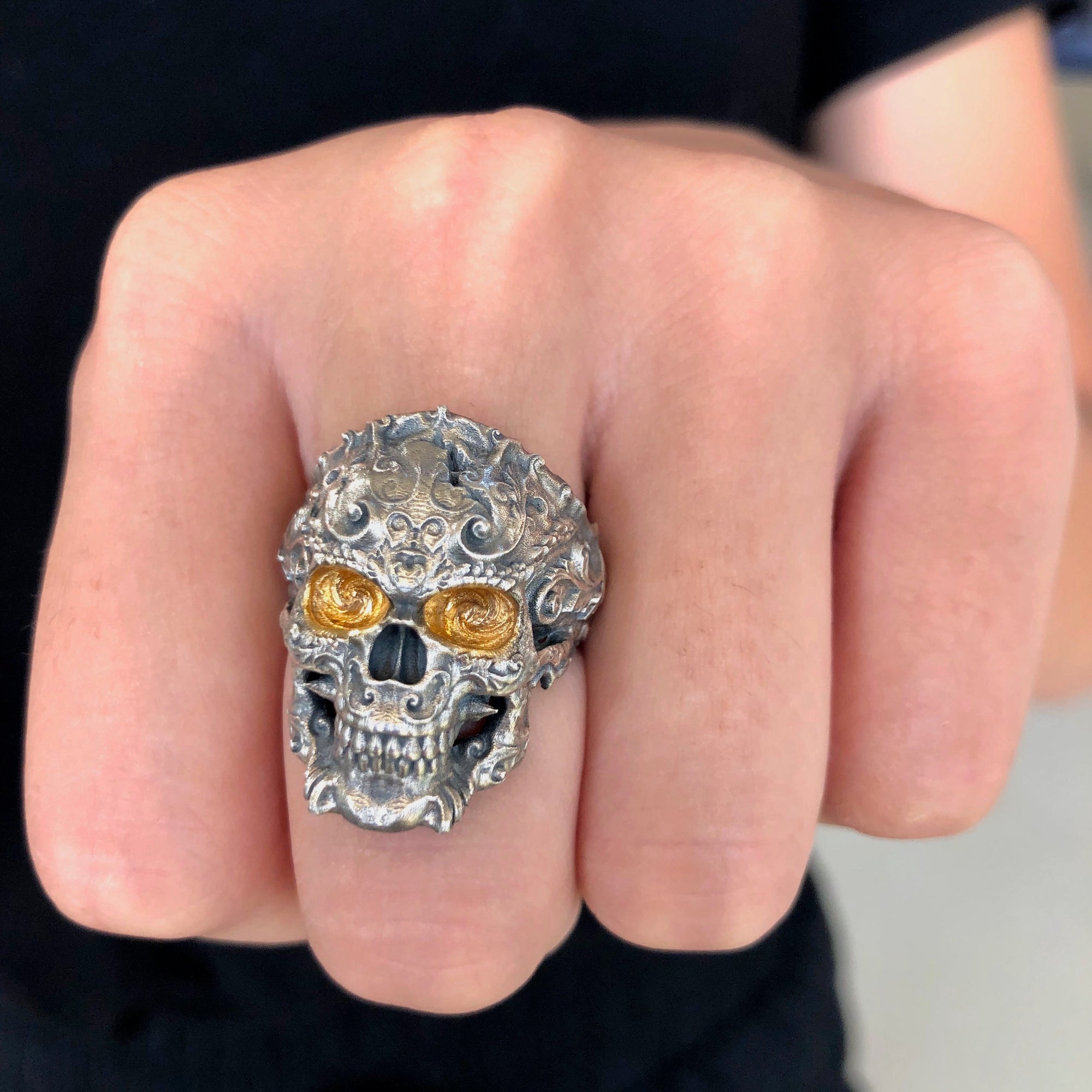 Skull 3D Sterling Silver and Yellow Gold Ring by Geoff Thomas - Talisman Collection Fine Jewelers