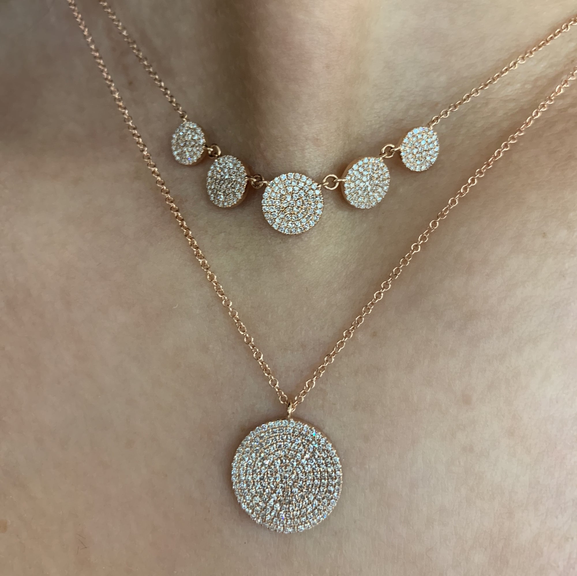 Diamond Pave Disc Necklace in White, Yellow or Rose Gold - Talisman Collection Fine Jewelers