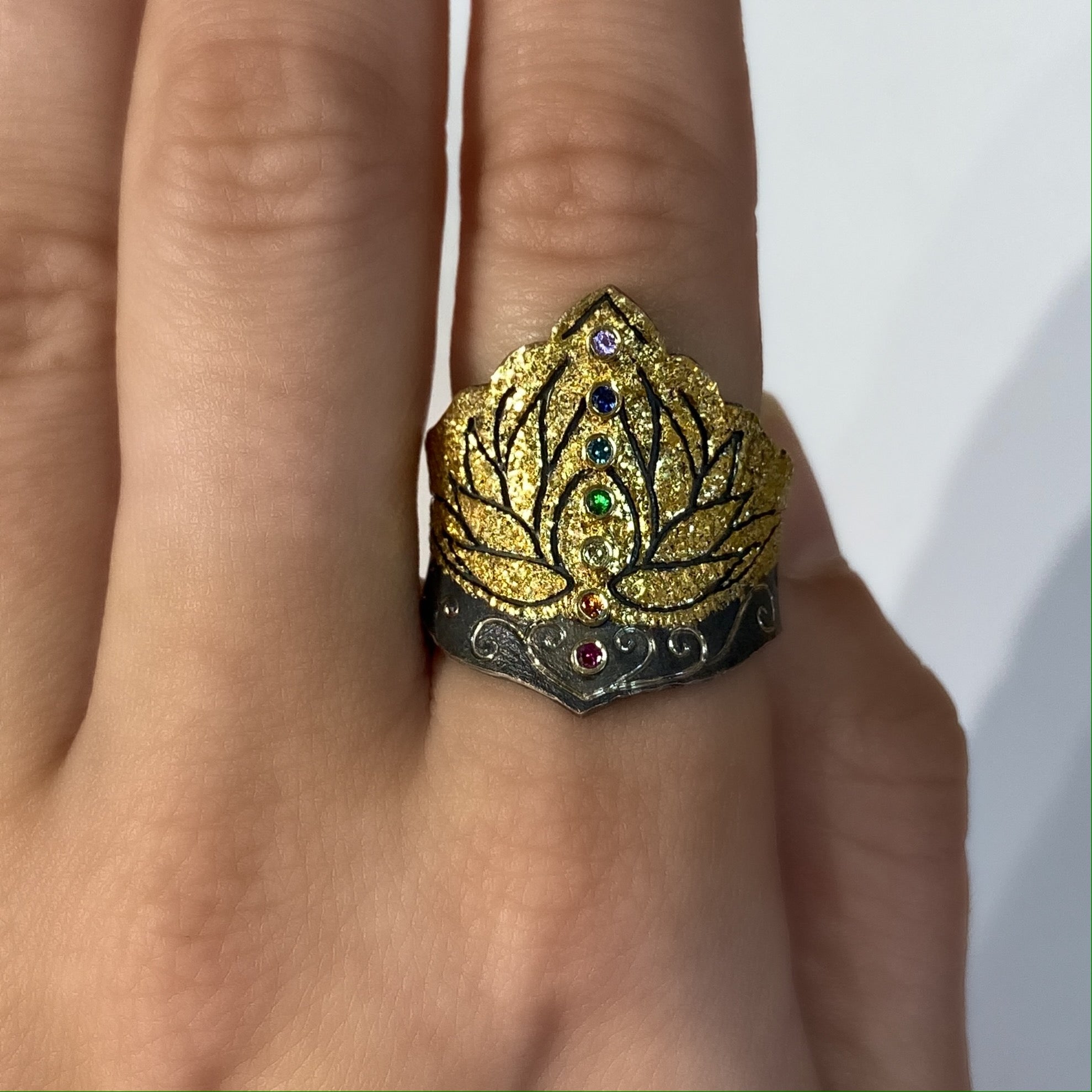 Lotus Rainbow Gemstone Ring by Margisa