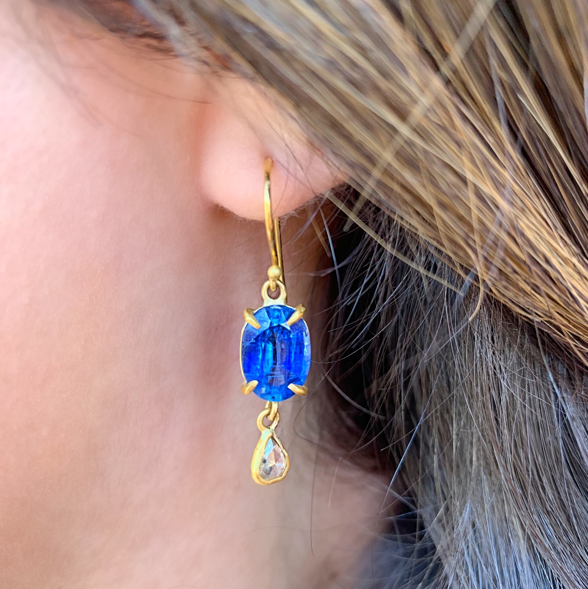 One-Of-A-Kind Kyanite and Diamond Drop Earrings by Margery Hirschey - Talisman Collection Fine Jewelers