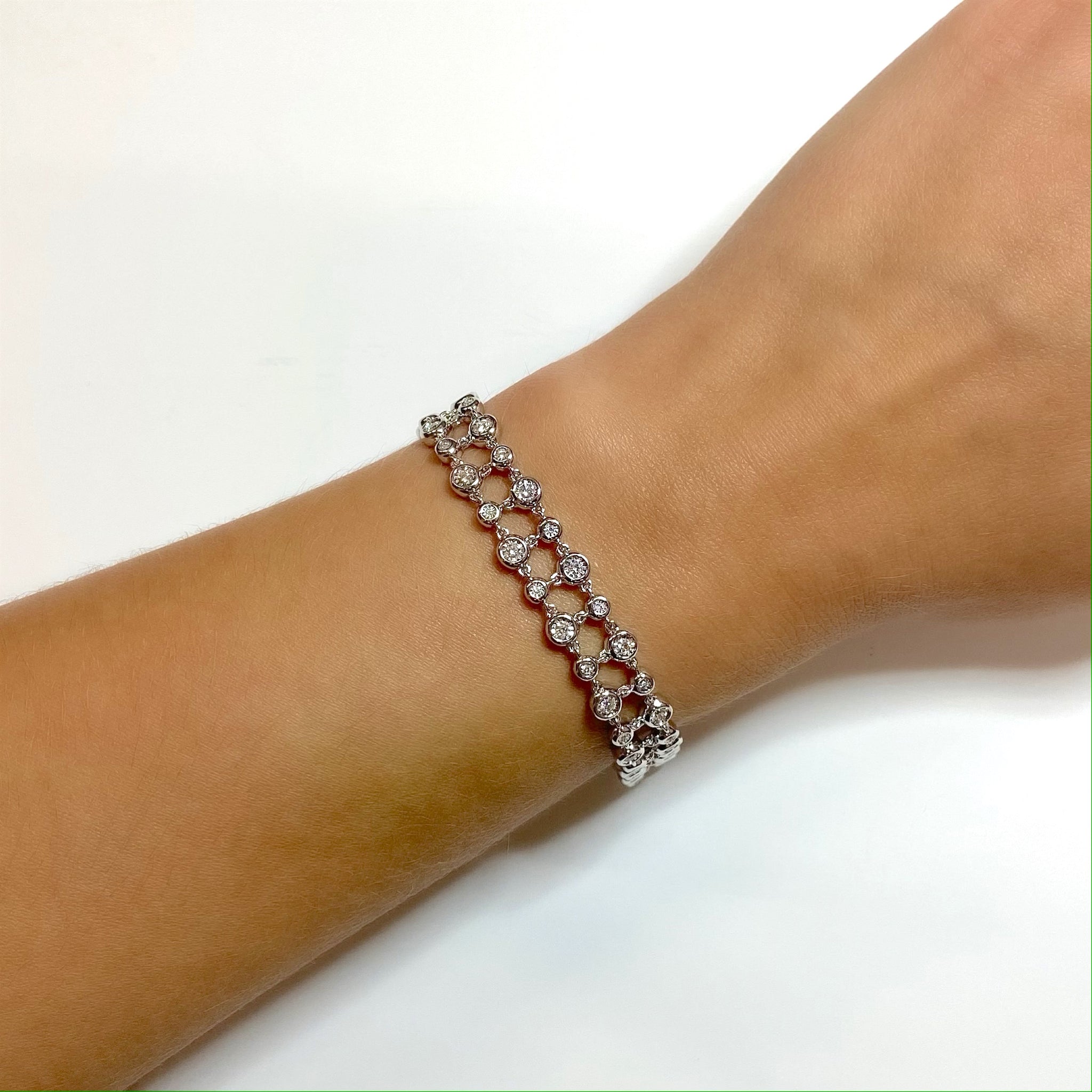 Diamond Two-Row Bubble Link Bracelet