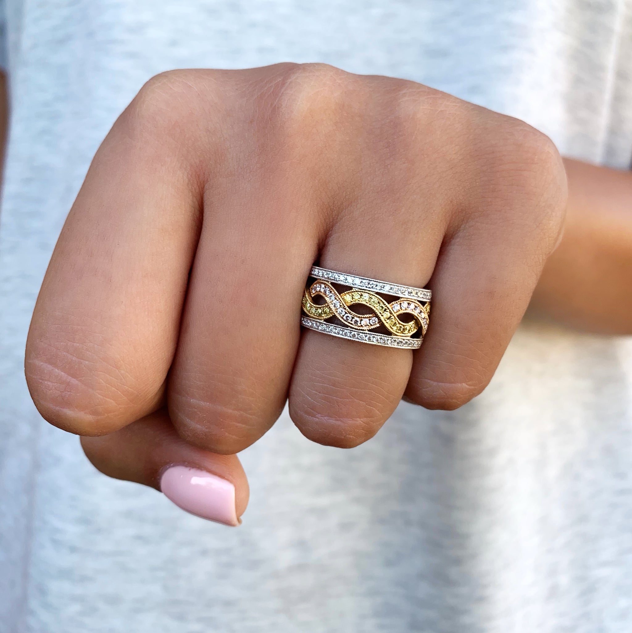 Tri Color Wedding Ring Sets Eight Strand Double Weave Ring With