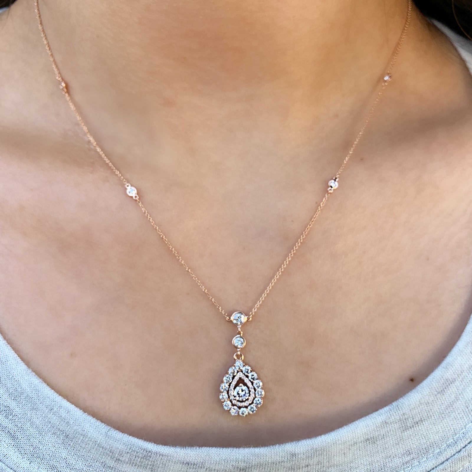 Pear-Shaped Diamond Drop Necklace in Rose Gold - Talisman Collection Fine Jewelers