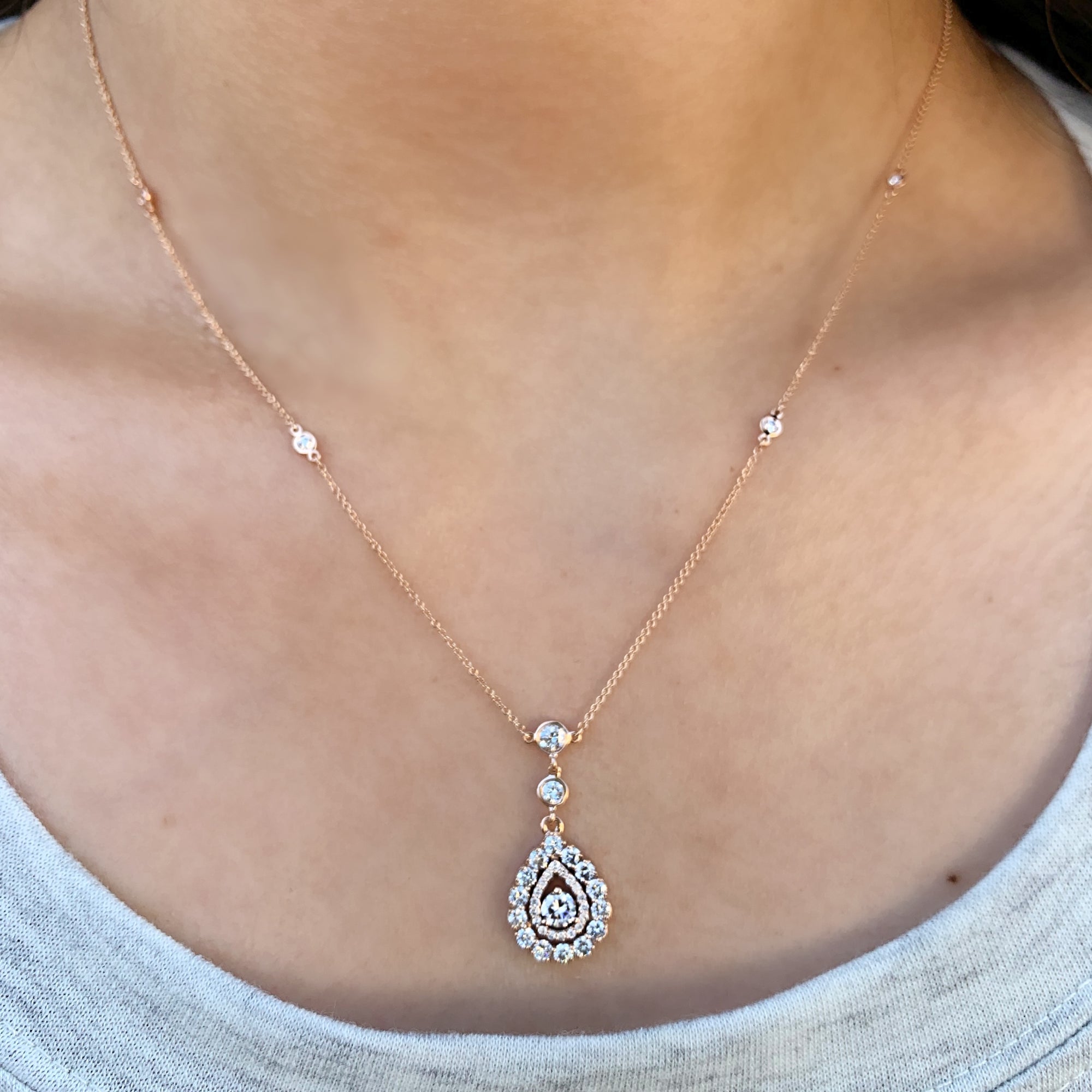Pear-Shaped Diamond Drop Necklace in Rose Gold - Talisman Collection Fine Jewelers