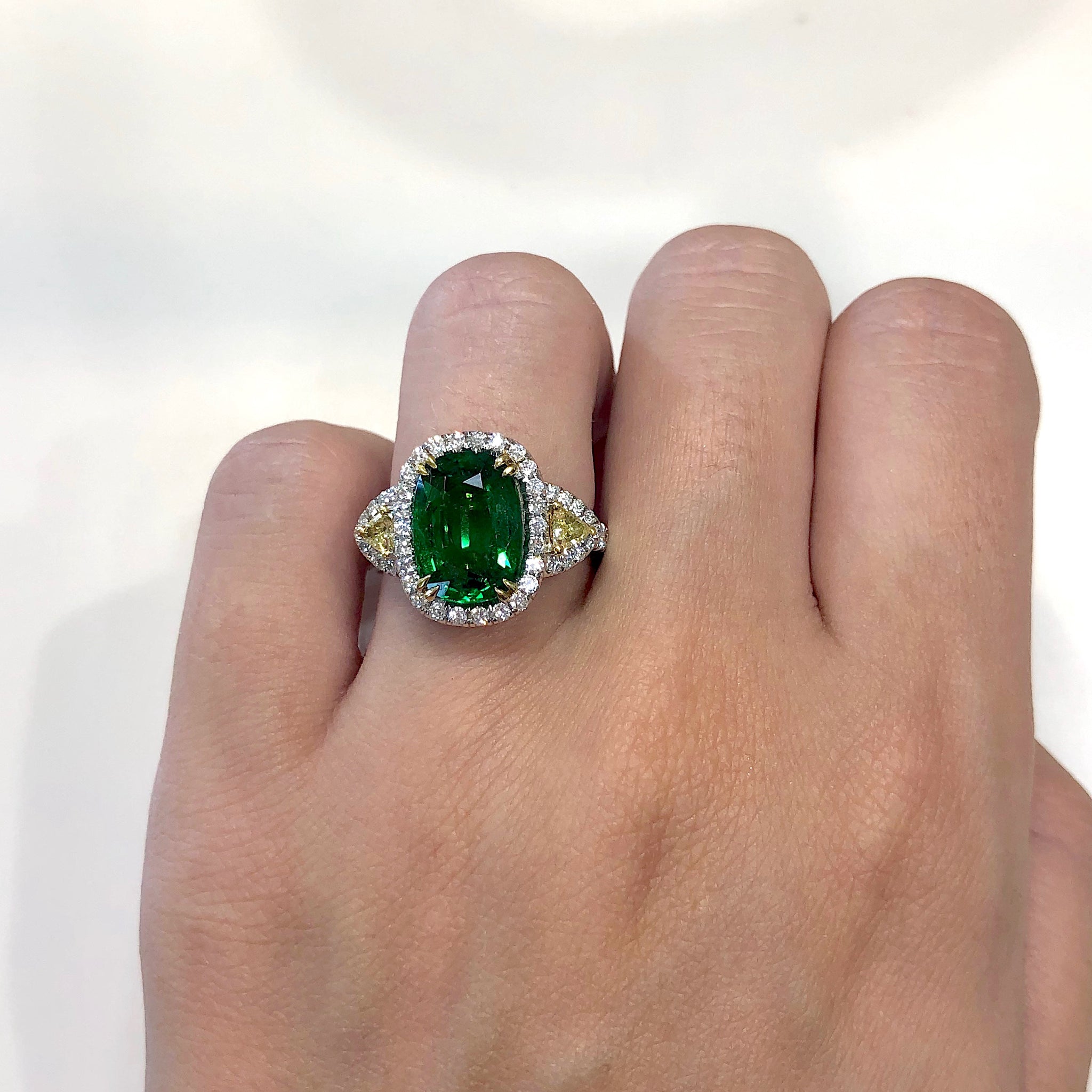 Green Tsavorite Ring with All Natural Diamond Accents in Solid 14k White  Gold | Oval 8x6 mm