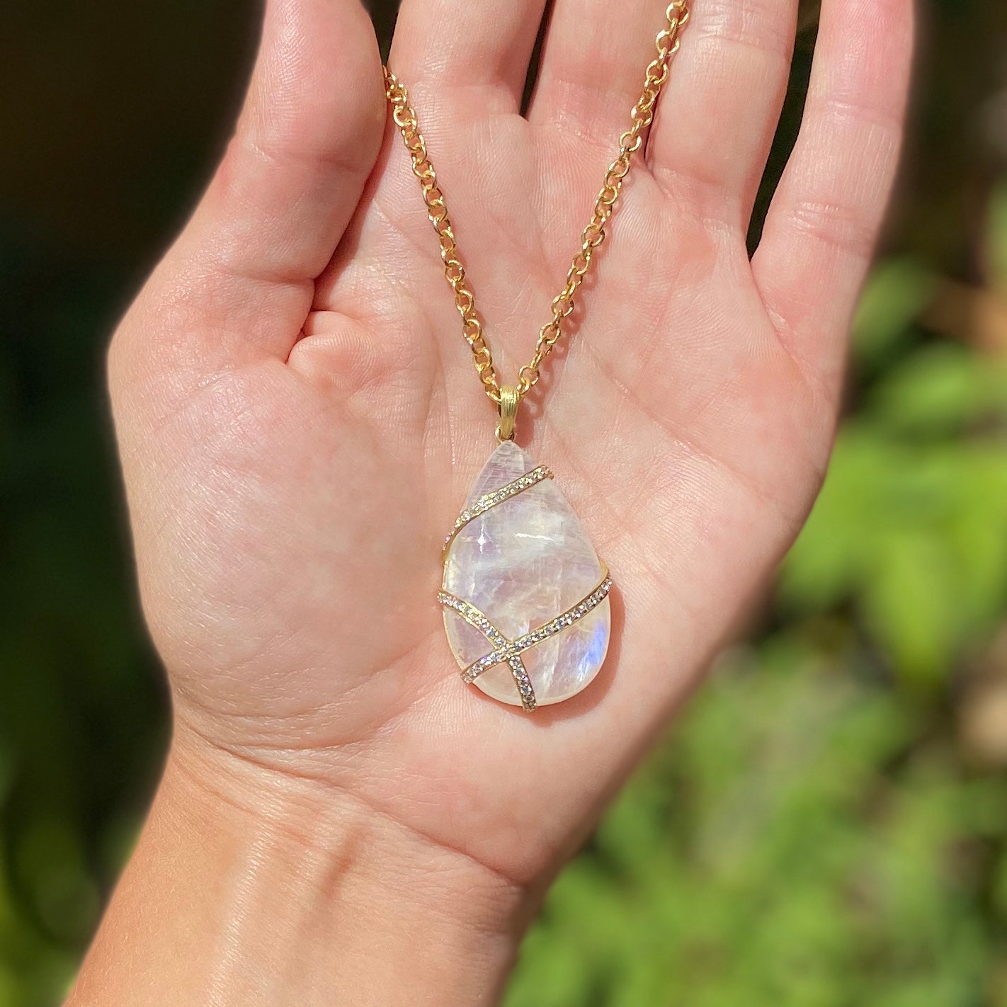 14k Gold Rainbow Moonstone Necklace by Boutique Baltique