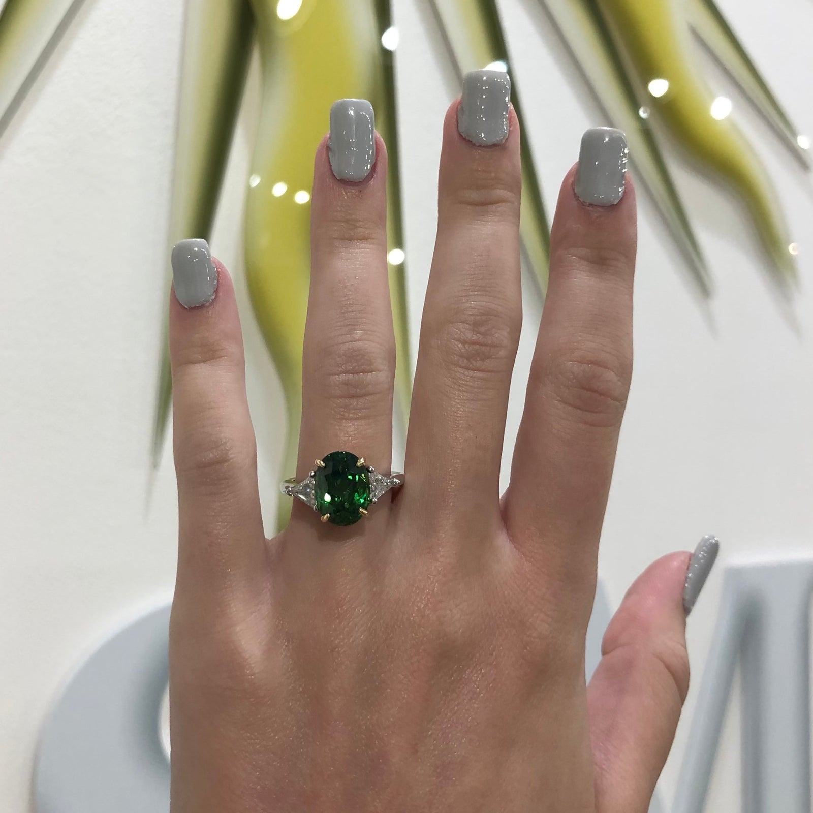 Tsavorite Garnet and Diamond Ring - GIA Certified - Untreated