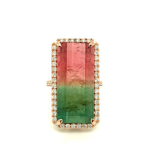 Watermelon Tourmaline and Diamond Ring by Lisa Nik