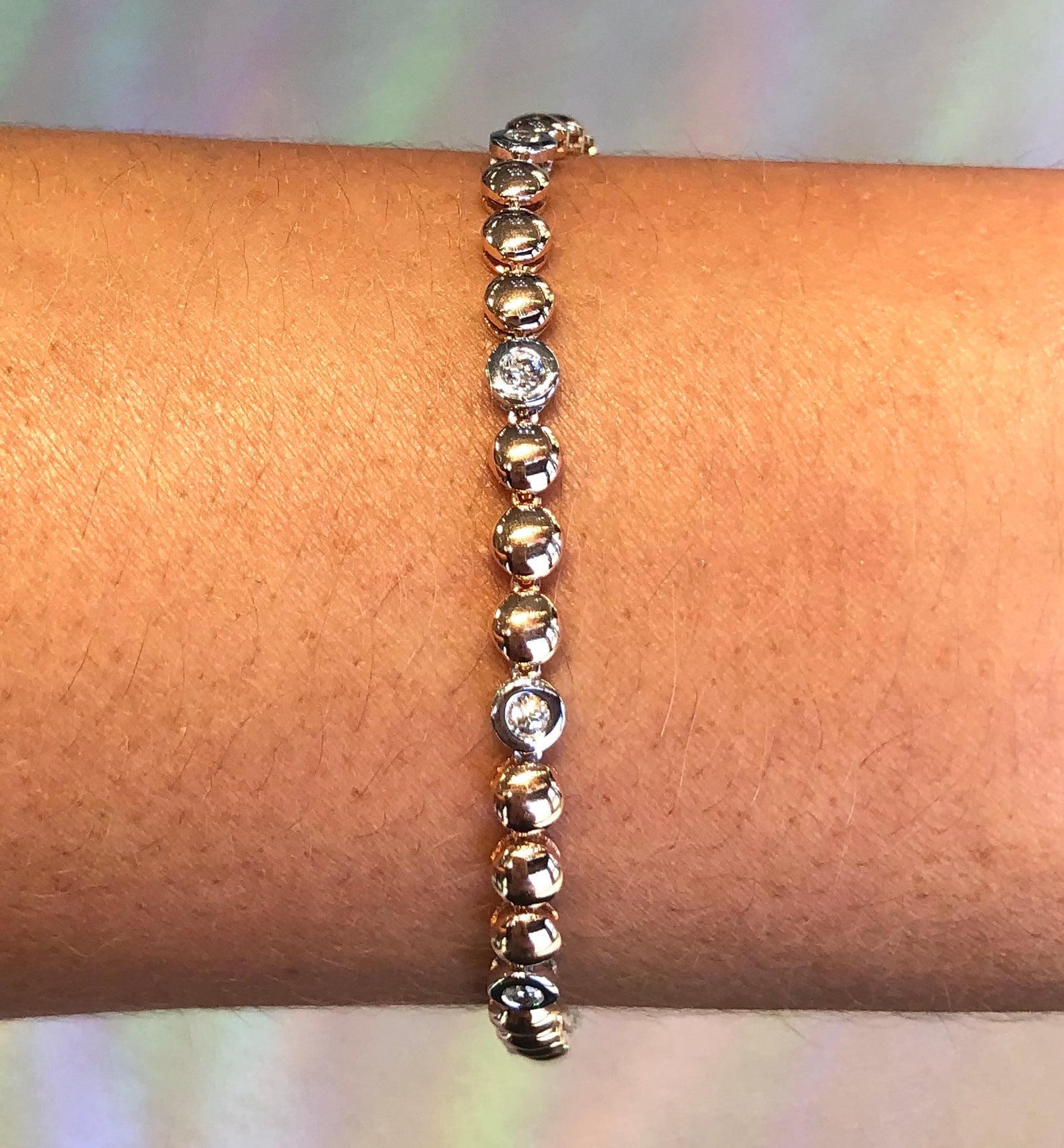 Diamond Bead Line Bracelet in 14k Rose and White Gold - Talisman Collection Fine Jewelers