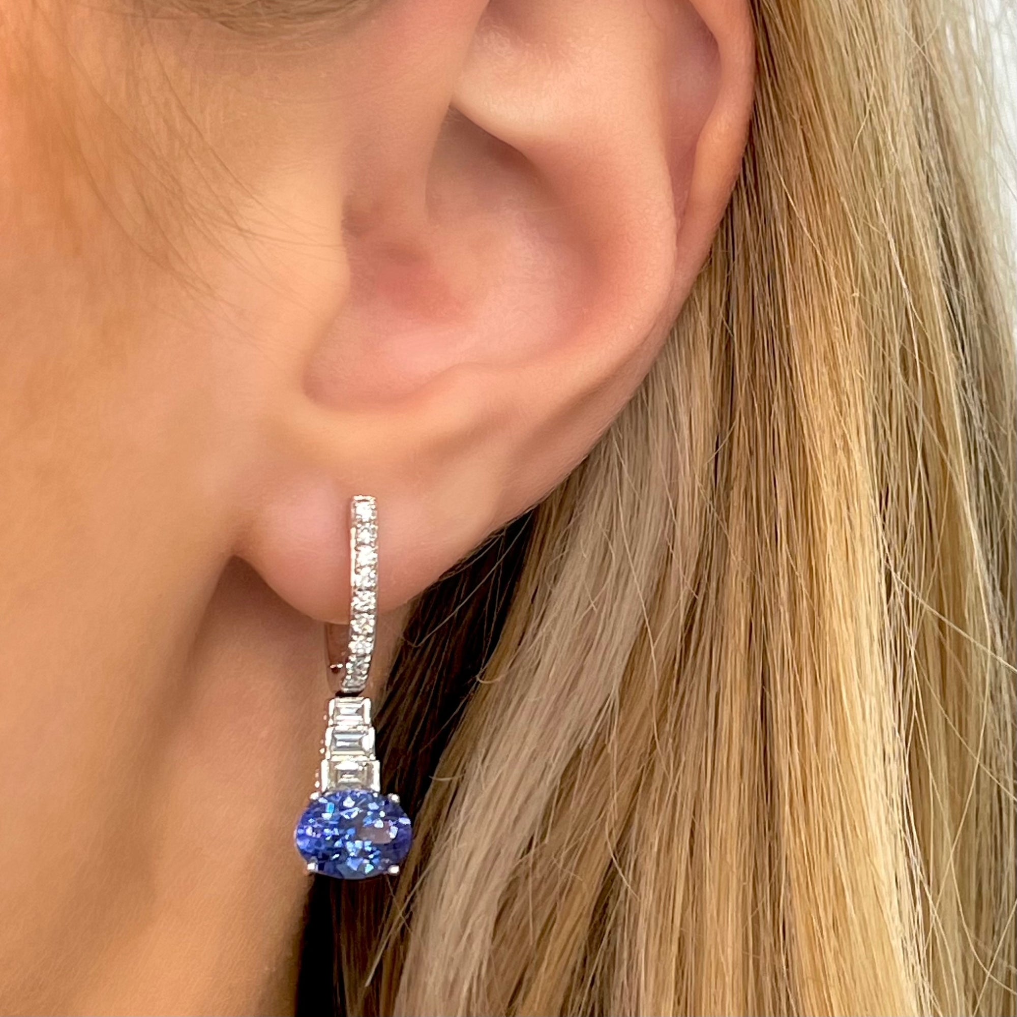 Tanzanite and Diamond Deco Drop Earrings