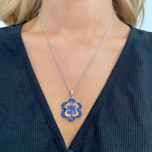 Tanzanite and Diamond Flora Necklace in 14k White Gold